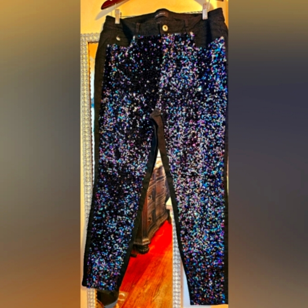 Ashley Stewart Black Sequin Jeans